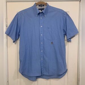 Tommy Hilfiger Y2K Blue & White Short Sleeve Large Button Up Shirt.      3201